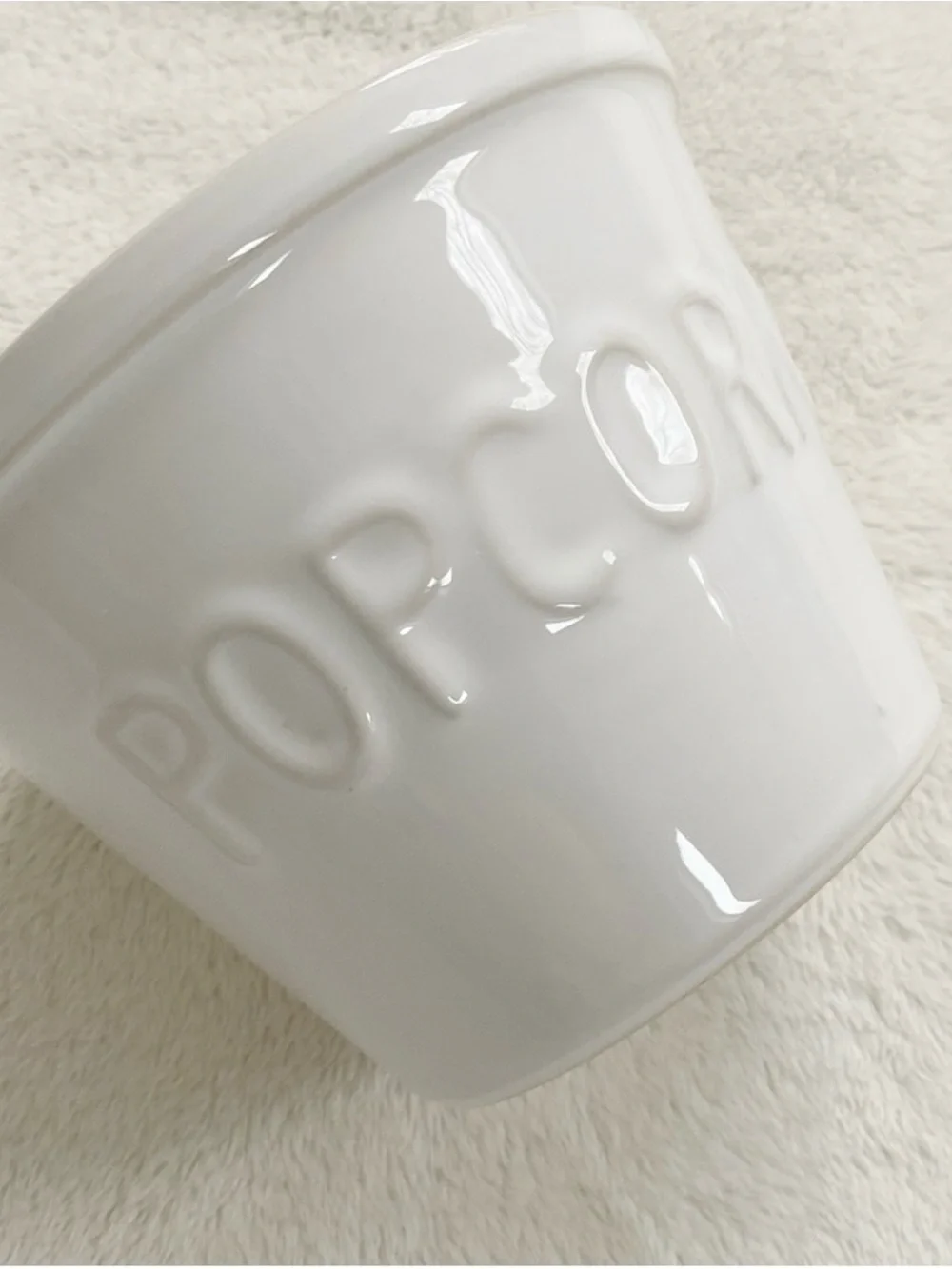 Crate & Barrel White POPCORN Bowl Embossed Stoneware Portugal